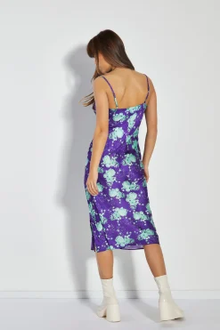 Glamorous Best Dressed Guest|Day Dresses|Care Purple Green Floral Cowl Neck Midi Slip Dress -