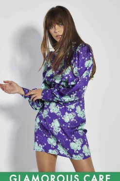 Glamorous Glamorous Care: Our Sustainable Collection|Mini Dresses|Care Purple Green Floral Puff Sleeve Mini Dress -