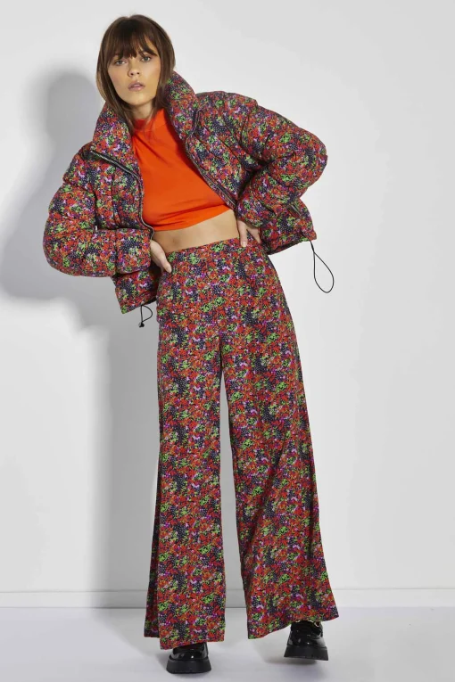 Glamorous Glamorous Care: Our Sustainable Collection|Puffer Jackets|Care Purple Orange Ditsy Padded Puffer Coat -