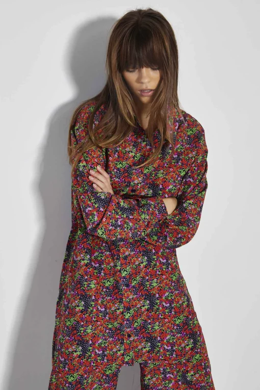 Glamorous Glamorous Care: Our Sustainable Collection|Co-ords|Care Purple Orange Ditsy Oversized Shirt -