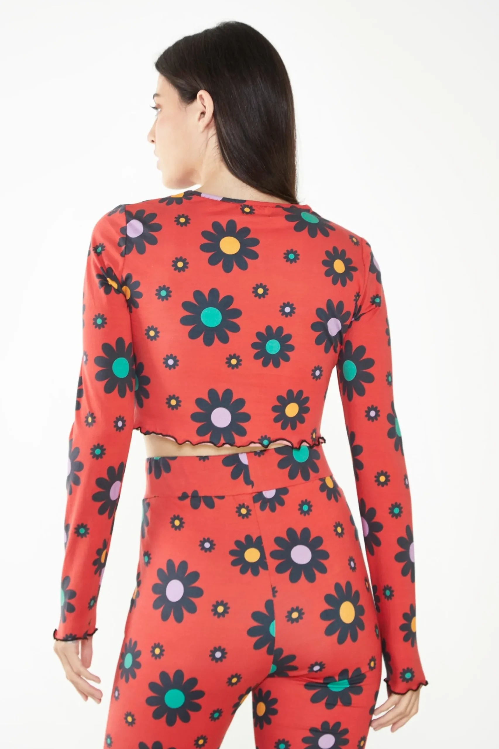 Glamorous Glamorous Care: Our Sustainable Collection|Care Red Bright Daisy Long Sleeve Crop Top -