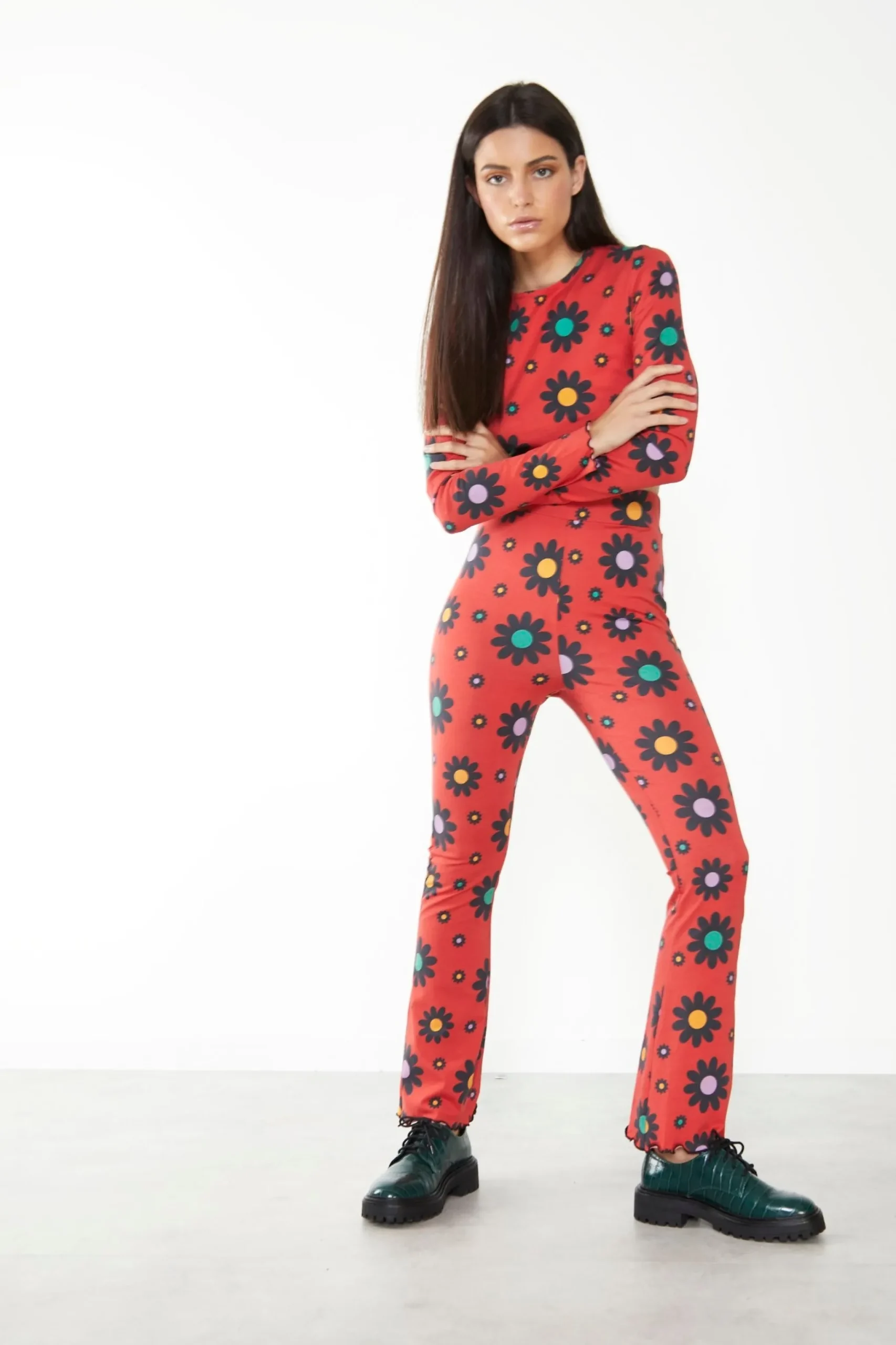 Glamorous Glamorous Care: Our Sustainable Collection|Care Red Bright Daisy Long Sleeve Crop Top -