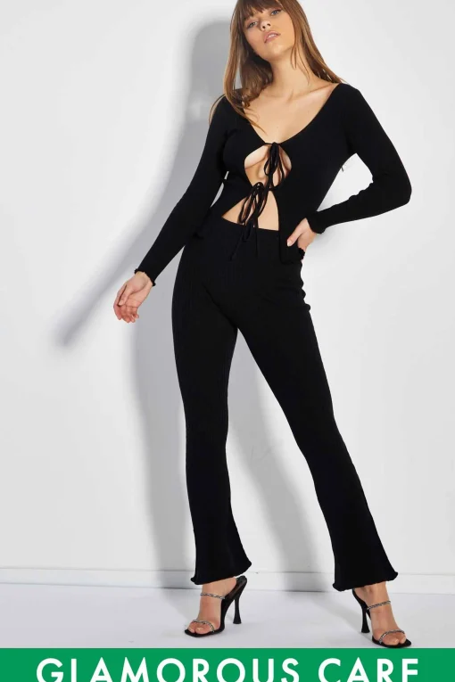 Glamorous Glamorous Care: Our Sustainable Collection|Co-ords|Care Rib Knit Flared Trousers -