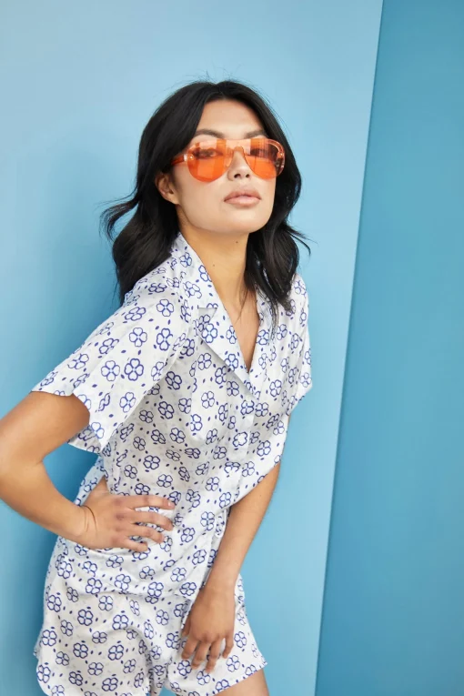 Glamorous Chic Escapes|Glamorous Care: Our Sustainable Collection|Care Royal Blue Geo Button Front Shirt -