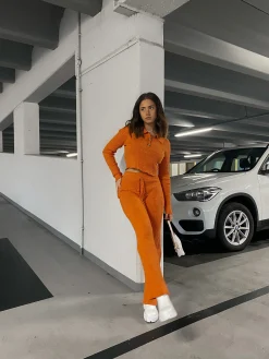 Glamorous Workwear|Glamorous Care: Our Sustainable Collection|Care Rust Melange Button Front Cropped Collar Jumper -