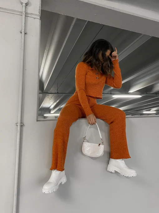 Glamorous Workwear|Glamorous Care: Our Sustainable Collection|Care Rust Melange Button Front Cropped Collar Jumper -