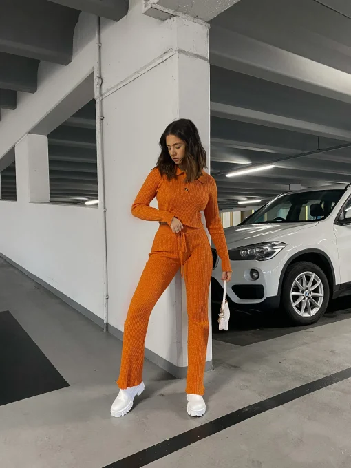 Glamorous Workwear|Glamorous Care: Our Sustainable Collection|Care Rust Melange Button Front Cropped Collar Jumper -