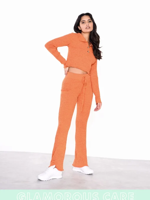 Glamorous Workwear|Glamorous Care: Our Sustainable Collection|Care Rust Melange Button Front Cropped Collar Jumper -