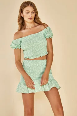 Glamorous Best Dressed Guest|Glamorous Care: Our Sustainable Collection|Care Smocked Bardot Top with Puff Sleeves -