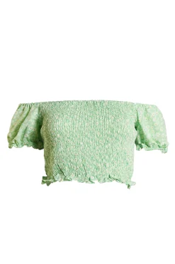 Glamorous Best Dressed Guest|Glamorous Care: Our Sustainable Collection|Care Smocked Bardot Top with Puff Sleeves -