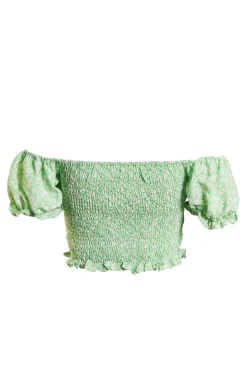 Glamorous Best Dressed Guest|Glamorous Care: Our Sustainable Collection|Care Smocked Bardot Top with Puff Sleeves -