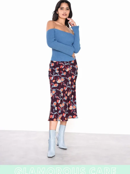 Glamorous Glamorous Care: Our Sustainable Collection|Care Stone Blue Off The Shoulder Ribbed Crop Top -