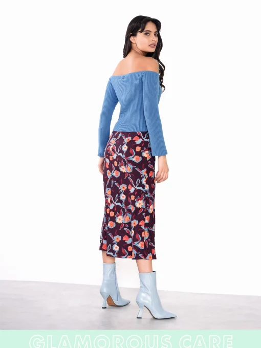 Glamorous Glamorous Care: Our Sustainable Collection|Care Stone Blue Off The Shoulder Ribbed Crop Top -