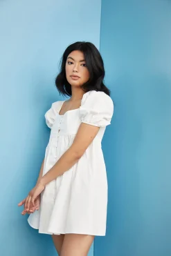 Glamorous Glamorous Care: Our Sustainable Collection|Mini Dresses|Care White Puff Shoulder Shift Mini Dress -