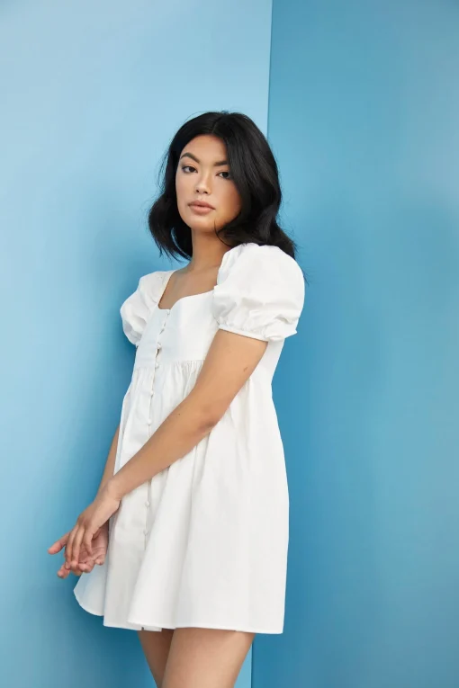 Glamorous Glamorous Care: Our Sustainable Collection|Mini Dresses|Care White Puff Shoulder Shift Mini Dress -