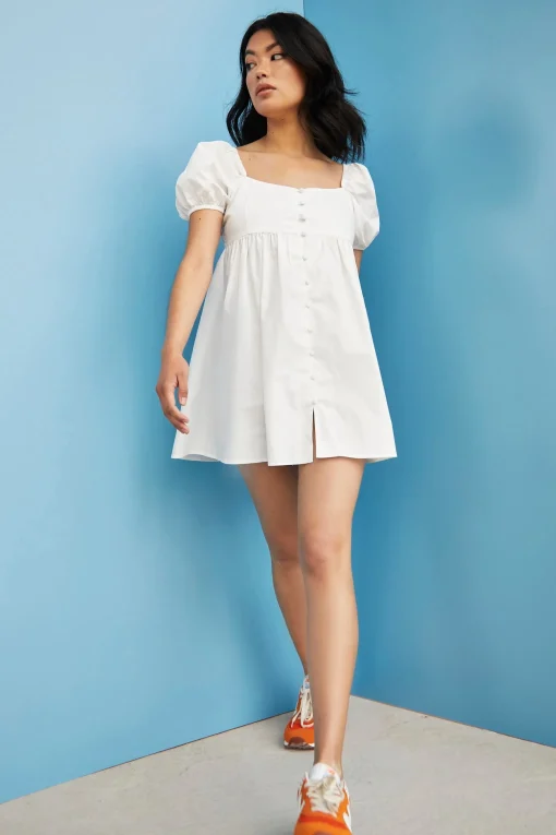 Glamorous Glamorous Care: Our Sustainable Collection|Mini Dresses|Care White Puff Shoulder Shift Mini Dress -