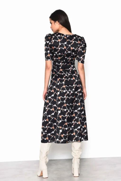 Glamorous Midi & Midaxi Dresses|Midi & Midaxi Dresses|Chain Floral Button Down Midi Dress with Plunging Neckline, -