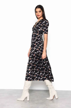 Glamorous Midi & Midaxi Dresses|Midi & Midaxi Dresses|Chain Floral Button Down Midi Dress with Plunging Neckline, -