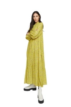 Glamorous Midi & Midaxi Dresses|Midi & Midaxi Dresses|Chartreuse Ditsy High Neck Shift Midi Dress -