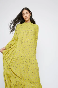 Glamorous Midi & Midaxi Dresses|Midi & Midaxi Dresses|Chartreuse Ditsy High Neck Shift Midi Dress -