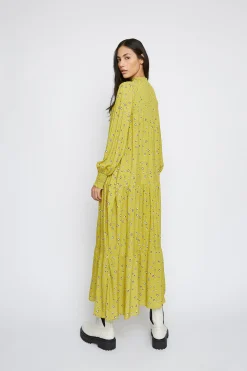 Glamorous Midi & Midaxi Dresses|Midi & Midaxi Dresses|Chartreuse Ditsy High Neck Shift Midi Dress -