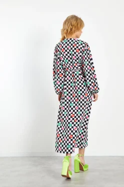 Glamorous Wrap Dressses|Midi & Midaxi Dresses|Checkboard Flower Long Sleeve Wrap Midi Dress -