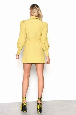 Glamorous Chic Escapes|Mini Dresses|Citron Puff Sleeve Mini Shirt Dress -