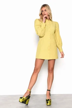 Glamorous Chic Escapes|Mini Dresses|Citron Puff Sleeve Mini Shirt Dress -