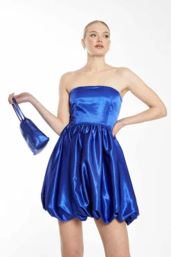 Glamorous Prom|Go To Partywear|Collection Bright Blue Strapless Puff Skirt Mini Dress -