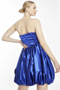 Glamorous Prom|Go To Partywear|Collection Bright Blue Strapless Puff Skirt Mini Dress -