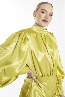 Glamorous Go To Partywear|Party Dresses|Collection Lime High Neck Mini Dress with Tie Front Detail -