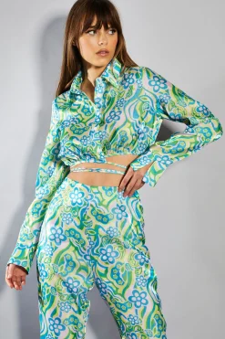 Glamorous Going Out Tops|Go To Partywear|Collection Metallic Swirl Floral Long Sleeve Cropped Sleeve -