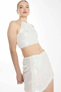 Glamorous Going Out Skirts|Go To Partywear|Collection Silver Sequin Low Waist Mini Skirt -