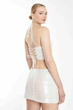 Glamorous Going Out Skirts|Go To Partywear|Collection Silver Sequin Low Waist Mini Skirt -