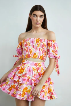 Glamorous Co-ords|Crops, Corsets & Bodysuits|Collection Smocked Bardot Puff Sleeve Crop Top -