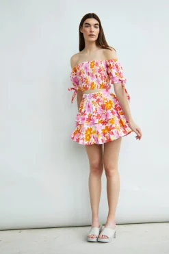 Glamorous Co-ords|Crops, Corsets & Bodysuits|Collection Smocked Bardot Puff Sleeve Crop Top -