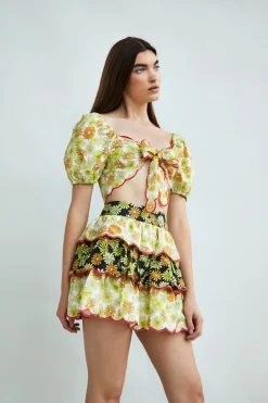 Glamorous Co-ords|Crops, Corsets & Bodysuits|Collection Tie Front Puff Sleeve Crop Top -