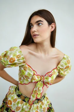 Glamorous Co-ords|Crops, Corsets & Bodysuits|Collection Tie Front Puff Sleeve Crop Top -