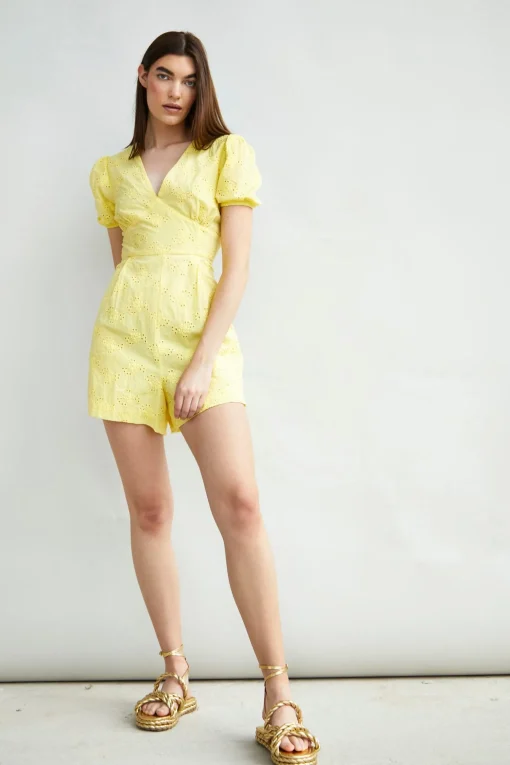 Glamorous Playsuits|Collection V-Neck Playsuit with Puff Sleeves -