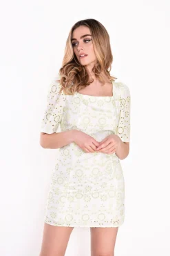Glamorous Best Dressed Guest|Mini Dresses|Collection White Green Broderie Mini Dress -