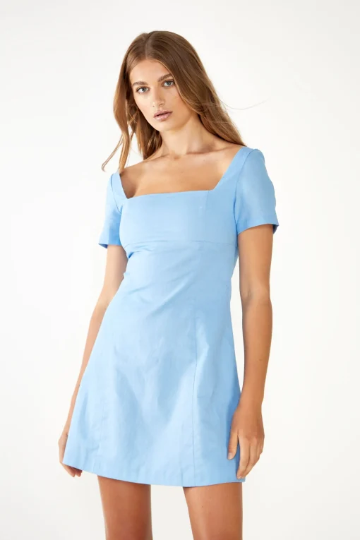 Glamorous Mini Dresses|Mini Dresses|Cornflower Blue Square Neck Mini Dress -