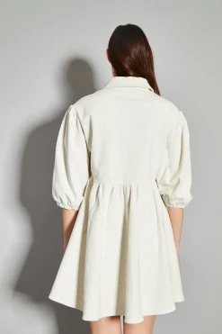 Glamorous Day Dresses|Cream Corduroy Puff Sleeve Skater Shirt Dress -
