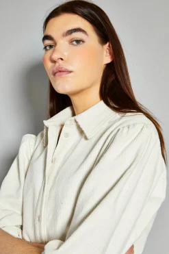 Glamorous Day Dresses|Cream Corduroy Puff Sleeve Skater Shirt Dress -