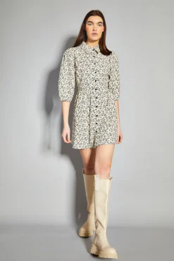 Glamorous Day Dresses|Cream Floral Skater Shirt Dress -