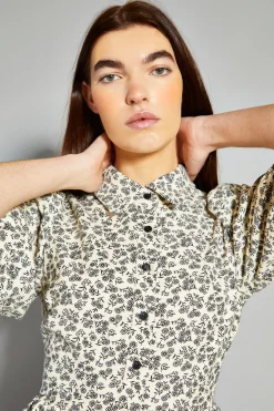 Glamorous Day Dresses|Cream Floral Skater Shirt Dress -