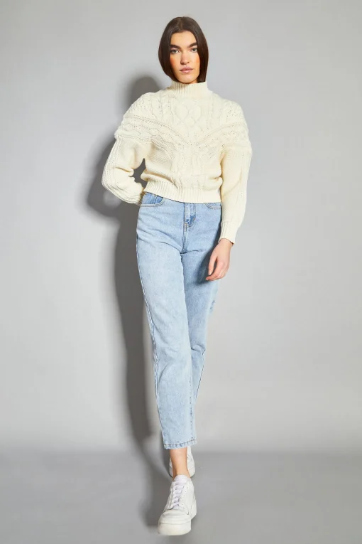 Glamorous Jumpers|Cream High Neck Cable Knit Jumper -