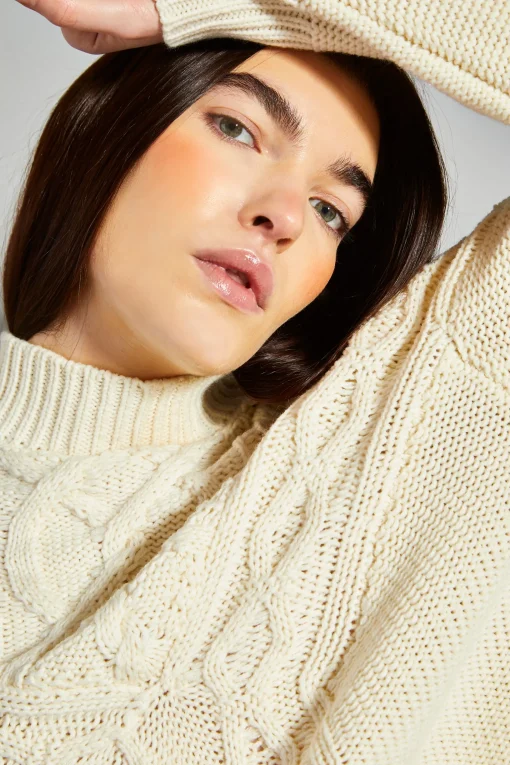 Glamorous Jumpers|Cream High Neck Cable Knit Jumper -