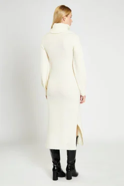 Glamorous Workwear|Day Dresses|Cream Knitted High Neck Midi Dress -