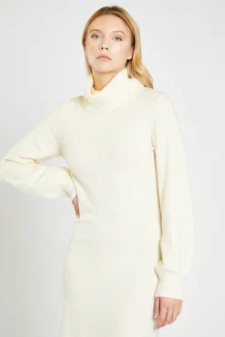 Glamorous Workwear|Day Dresses|Cream Knitted High Neck Midi Dress -