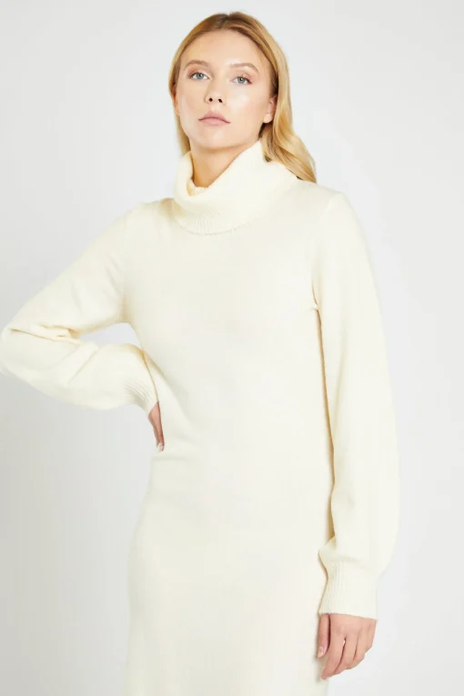 Glamorous Workwear|Day Dresses|Cream Knitted High Neck Midi Dress -
